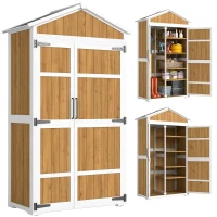 Outsunny Armario de Jardín Cobertizo de Jardín Impermeable con Techo de Metal Doble Puerta para Herramientas de Jardinería 105x55x179cm Natural(m-8)