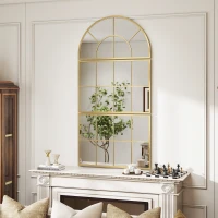 HOMCOM Miroir mural arqué miroir mural en forme de fenêtre ensemble de 3 pièces cadre en métal 76 x 150 cm doré(m-10)