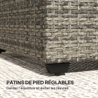 Outsunny Table basse de jardin, table d'appoint en résine tressée avec plateau en verre trempé, 90 x 50 x 38 cm, gris foncé(m-7)