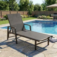 Outsunny Espreguiçadeira de Jardim em Textilene e Alumínio, Regulável em 4 Posições com Rodas e Apoio de Braço, 65x189x80cm, Cinza Escuro(m-2)