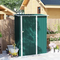Outsunny Capanno Porta Attrezzi in Metallo con Tetto Inclinato e Porta Bloccabile, 142x86x189 cm, Verde(m-8)