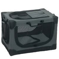 PawHut Soft Dog Crate Pet Travel Crate 60 x 42 x 43 cm with Removable Pad Mesh Window Army Green(m-1)