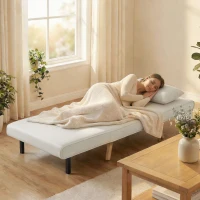 HOMCOM Poltrona conversível 3 em 1 poltrona-cama 1 lugar encosto 5 posições em tecido com almofada, creme(m-5)