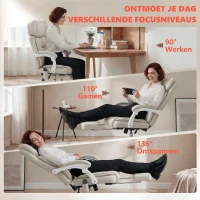 HOMCOM Ergonomische bureaustoel met vibratiemassage en verwarming, kantelbaar, met voetsteun, crème wit(m-5)