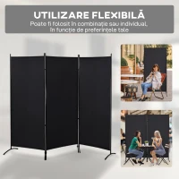 HOMCOM Paravan pliabil de interior cu 3 panouri, realizat din metal și poliester, 253x50x182 cm, negru(m-6)