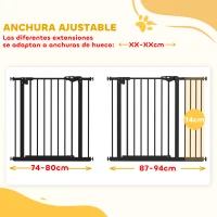 PawHut Barrera de Seguridad para Perros 74-94 cm con Extensión Montaje a Presión y Doble Bloqueo Negro(m-4)