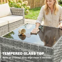 Outsunny Polyrattan Zestaw Mebli Ogrodowych 5-częściowy, Sofa Narożna z Podnóżkiem i Stolik Kawowy, Kremowy + Szary(m-7)