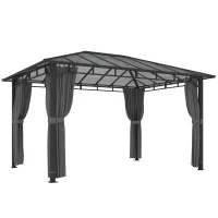 Outsunny 3 x 4 m Outdoor Hardtop Gazebo Canopy with PC Roof, Aluminium Permanent Pavilion Garden Gazebo with Curtains, Dark Grey(m-1)