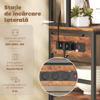 HOMCOM Raft de Bucătărie cu Stație de Alimentare și Rafturi Reglabile, Raft pentru Cuptor cu Microunde 5 Nivele cu Panou de Grilaj și 10 Cârlige, Dulap Vintage Structură din Oțel, 80x40x170 cm, Maro Rustic(m-4)