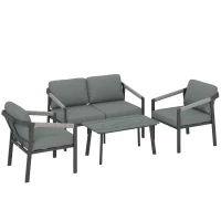 Outsunny Aluminium Garden Furniture Set, 4 Seater Outdoor Patio Furniture with Loveseat, 2 Armchairs, Slatted Table(m-1)