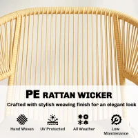 Outsunny Rattan Bistroset 3-delig tuinmeubelset met 2 tuinstoelen, glazen tafel, wasbare kussens, ergonomisch(m-5)