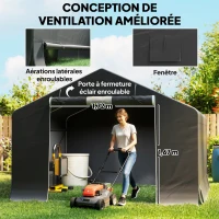 Outsunny Abri de jardin tente de stockage imperméable abri moto porte enroulable fermeture éclair, 300 x 300 x 210 cm, gris foncé(m-6)