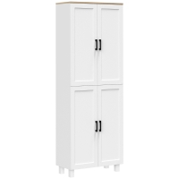Freestanding Kitchen Cupboard, 4-Door Storage Cabinet Organizer with Adjustable Shelves White Embossed Wood Grain