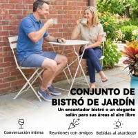 Outsunny Conjunto de Jardín Plegable con 2 Sillas Plegables Mesa Redonda Estructura Metálica Electrofórica para Balcón Crema(m-5)