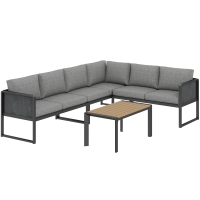Outsunny Set mobilier de grădină exterior colțar modulabil 6 persoane, canapele, masă de cafea și perne, gri închis