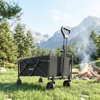 Outsunny Carrinho de Jardim Dobrável com Rodas Cabo Ajustável Carga 68 kg para Camping e Compras 81x45x89 cm Preto(m-5)