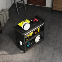 DURHAND Carrello 3 Livelli in Acciaio con Cassetto, Porta Utensili Laterale e Maniglia, Nero(m-9)