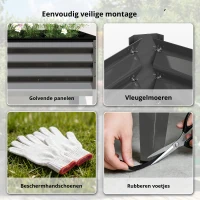 Outsunny Metalen hoogbed extra grote plantenbak met verstevigingsstangen en vliesstof, 180 x 55 x 80 cm Donkergrijs(m-7)