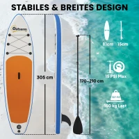 Outsunny Zestaw deski do paddleboardingu 305 cm dmuchana deska SUP z aluminiowym wiosłem, odpinanym statecznikiem, smyczą na kostkę(m-3)