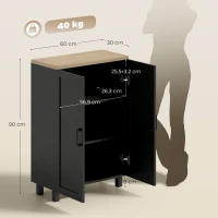 HOMCOM Aparador de Salón Estrecho de 2 Puertas Armario de Cocina con Estante Ajustable para Entrada 60x30x90 cm Negro(m-3)