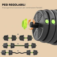 SPORTNOW Set Bilanciere con Pesi 3 in 1 da 16 Dischi e Impugnatura Antiscivolo, 140x22x22 cm, Verde(m-5)