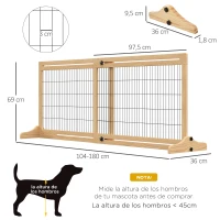PawHut Barrera de Seguridad para Perros Extensible Barrera para Perros en Casa de Madera 104-180x36x69 cm Natural(m-3)