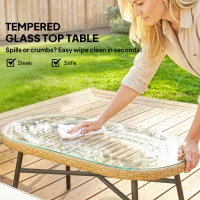 Outsunny 4-częściowy zestaw mebli ogrodowych z rattanu, zestaw z narożnikiem, sofą dwuosobową i stolikiem ze szkła, poduszki dla 5 osób(m-7)