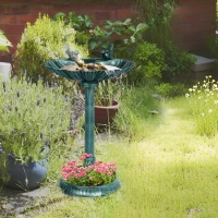 Outsunny Bain d'oiseaux abreuvoir antique 81 cm avec base de jardinière, mangeoire et bassin à oiseaux sur pied, bronze vert(m-2)