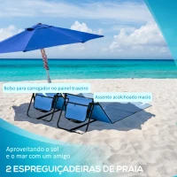 Outsunny Conjunto de 2 Esteiras de Praia Dobráveis com Encosto Reclinável e Saco de Transporte 142x51x40 cm Azul(m-4)