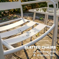 Outsunny Bistroset 3-delig metalen tuinmeubelset met 2 tuinstoelen, glazen tafel, lattenontwerp, roestbestendig(m-6)