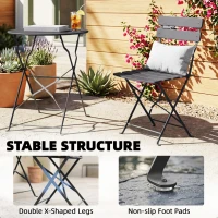 Outsunny 3-teiliges Bistro-Garten-Set Tisch und 2 klappbare Lamellenstühle Doppelschutz gegen Rost Schwarz(m-4)