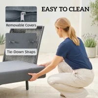 Outsunny Sdraio da giardino con cuscini e ripiano laterale, 58x137x75 cm, Grigio(m-4)