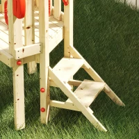 Outsunny Parque Infantil Exterior de Madeira com Baloiço Escorrega Volante Buzina Telefone para Jardim Relvado Vermelho e Madeira(m-10)