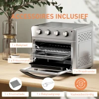 HOMCOM Mini-oven met hetelucht, heteluchtfriteuse, 6 verwarmingsmodi, timer, accessoires, 24L, zilver(m-6)
