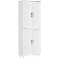 Freestanding Kitchen Cupboard, 4-Door Storage Cabinet Organizer with Adjustable Shelves White Embossed Wood Grain(m-10)
