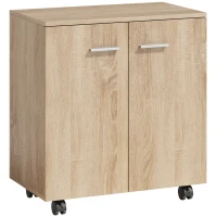 HOMCOM Sideboard mit Rollen 2 Türen und Regale für Wohnzimmer Schlafzimmer Büro 60x35x65 cm Natur(m-1)