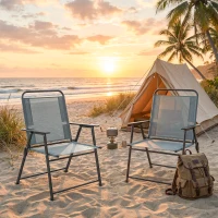 Outsunny klappbare Gartenstühle, Set mit 2 Campingstühlen mit Netzsitz, Grau.(m-5)