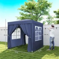 Outsunny 2 x 2 m Garden Pop Up Gazebo, Wedding Party Tent Marquee, Water Resistant Awning Canopy with Sidewalls, Windows, Carry Bag, Blue(m-3)