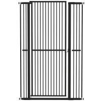 PawHut Barrera para Perros Extra Alta con Ancho Ajustable 77-104 cm Puerta para Perros con Extensiones y Puerta de Paso Negro(m-1)