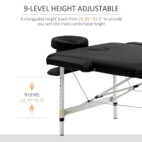 HOMCOM Foldable Massage Table, 185Lx70Wx59-80H cm, Aluminium-Black(m-5)