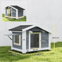 PawHut Casota para Cão resistente às intempéries em madeira com piso removível, telhado de betume, janela abrível 98x76x69,5 cm Cinzento(m-3)