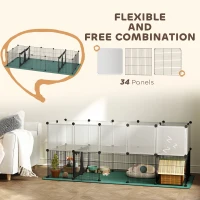 PawHut Pet Playpen with Waterproof Mat, DIY Small Animal Enclosure 34 Panels, Indoor/Outdoor Metal Pet Fence for Guinea Pigs(m-5)