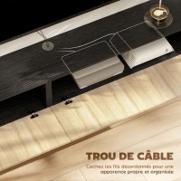 HOMCOM Meuble TV suspendu 140cm, meuble télé pour téléviseur 72 pouces, 2 portes rabattables, 140x25x22cm, bois naturel et noir(m-6)