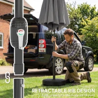 Outsunny 2.7 m Garden Parasol Umbrella with Cross Base and Sandbag, Retractable Ribs, Outdoor Table Market Umbrella, Light Grey(m-5)