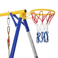 Juego exterior multifuncional 4 en 1 para niños, trampolín con red de seguridad, para 3–8 años, 336x217x238 cm, Multicolor(m-10)