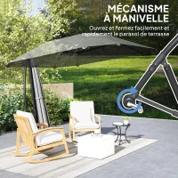 Outsunny Parasol déporté 3 m, parasol de jardin extérieur Inclinable, Base, Manivelle, toile polyester 180 g/m², Gris Foncé(m-6)