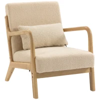 HOMCOM Poltrona lounge in velluto con 3 cuscini e struttura in hevea, Beige(m-1)