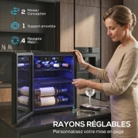 HOMCOM Cave à vin 12 bouteilles 36L, réfrigérateur à vin et boissons avec température réglable 4-16 °C, porte réversible, noir(m-6)