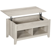 HOMCOM Table basse plateau relevable, table de salon avec étagères et compartiment caché,105 x 50 x 49-62,5 cm pour salon, chambre, aspect chêne clair