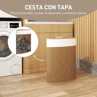 HOMCOM Cesto Ropa Sucia Bambú para Esquina 55L con Tapa y Asa Bolsa Extraíble Lavable 35x35x60 cm Marrón(m-5)